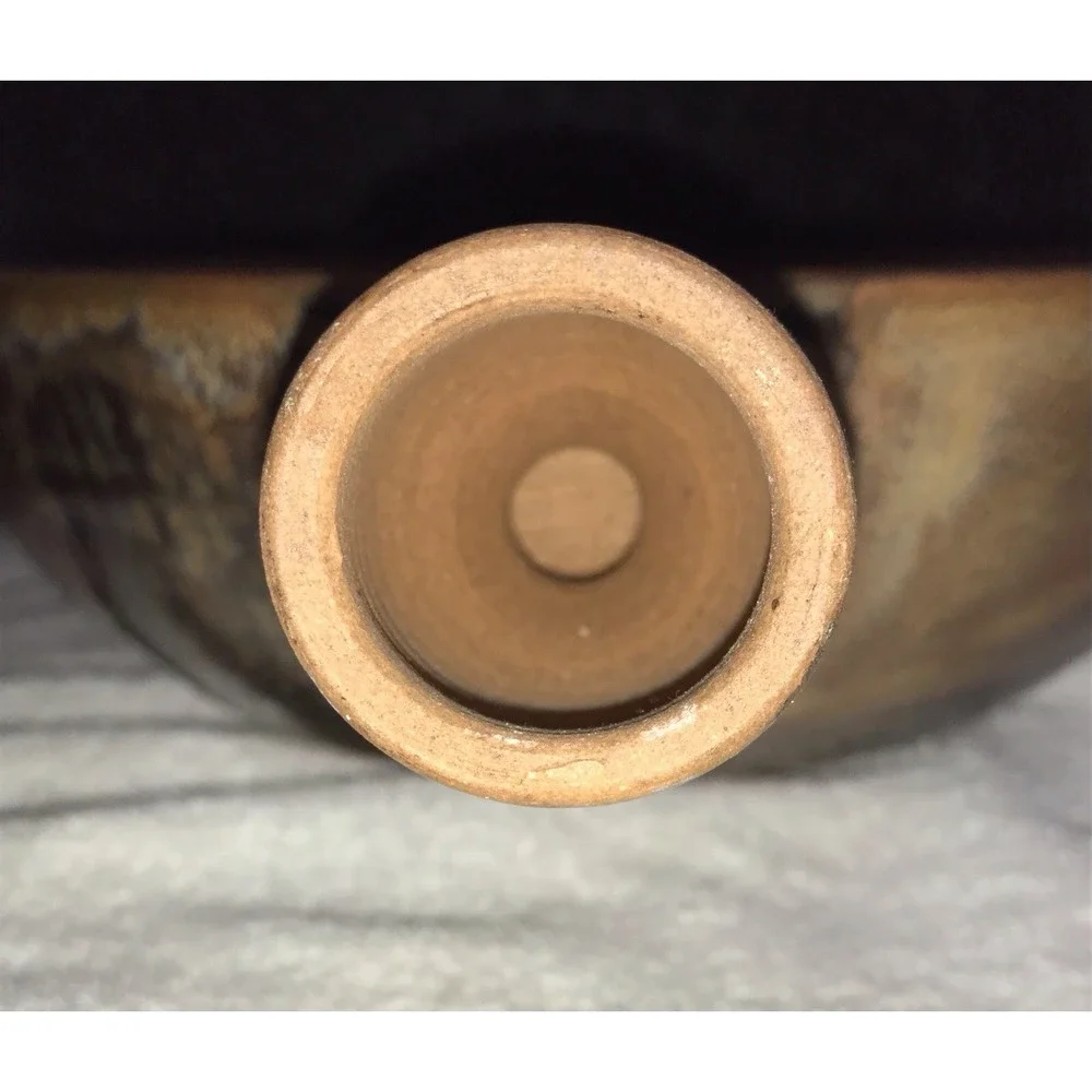 Stoneware Pottery Glazed Pot Bowl‎ with Handle Brown Tan Swirl